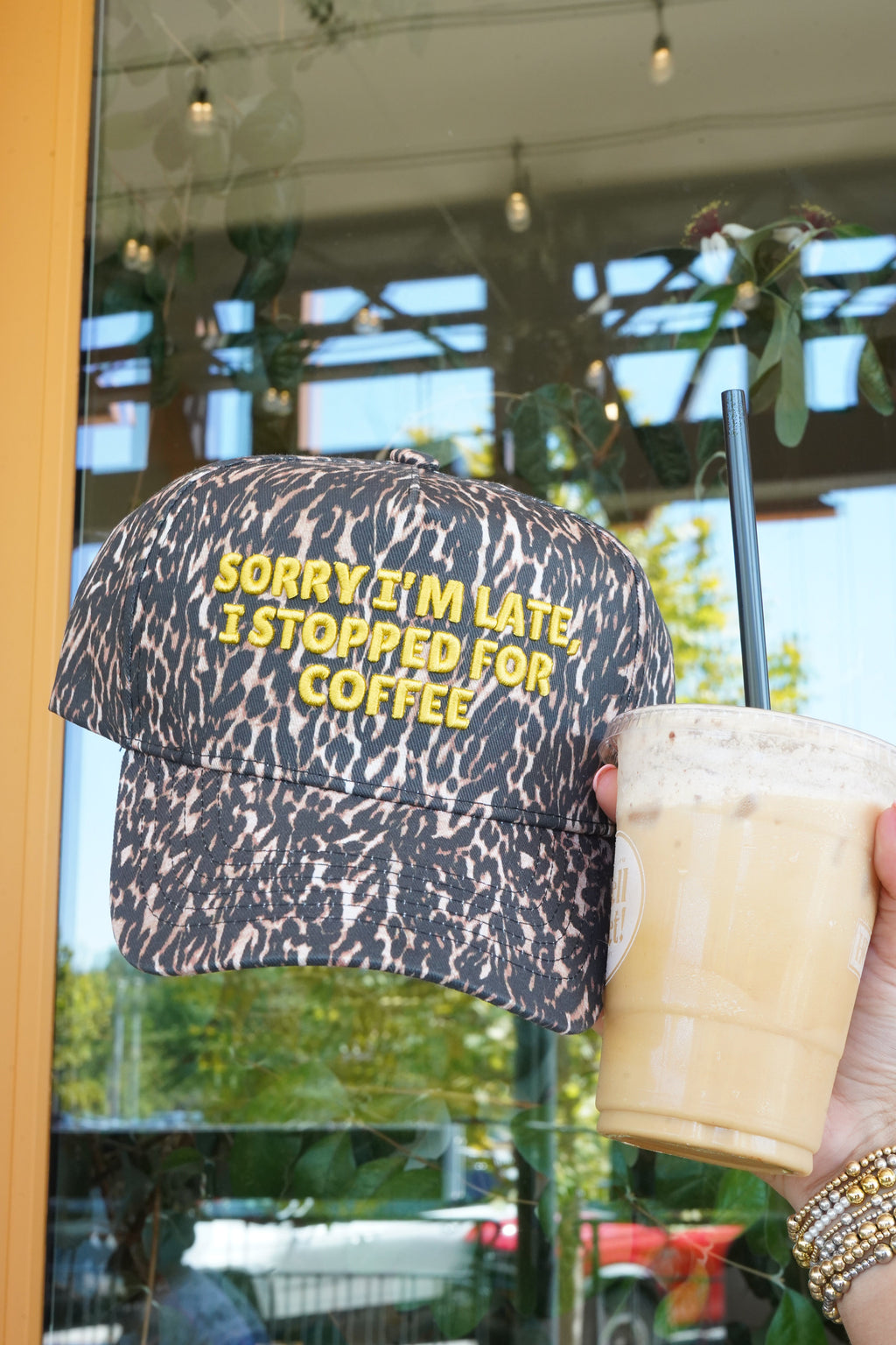 Sorry I'm Late, I Stopped for Coffee - Luxe Leopard Trucker Hat