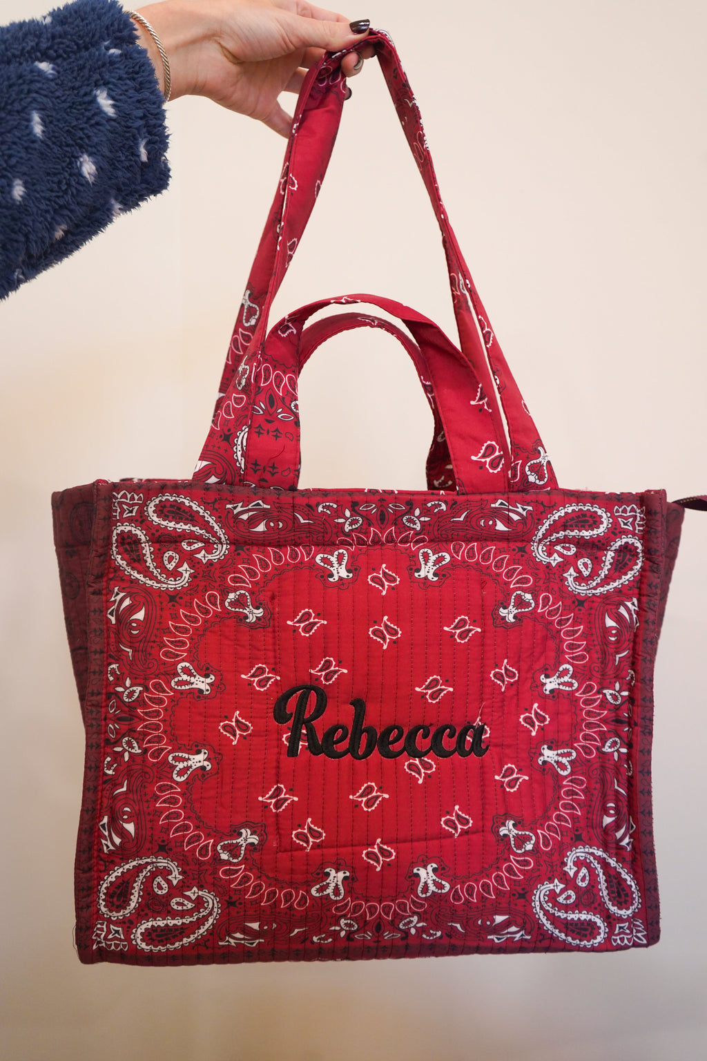 Bandana Paisley Block-Print Quilted Tote Bag