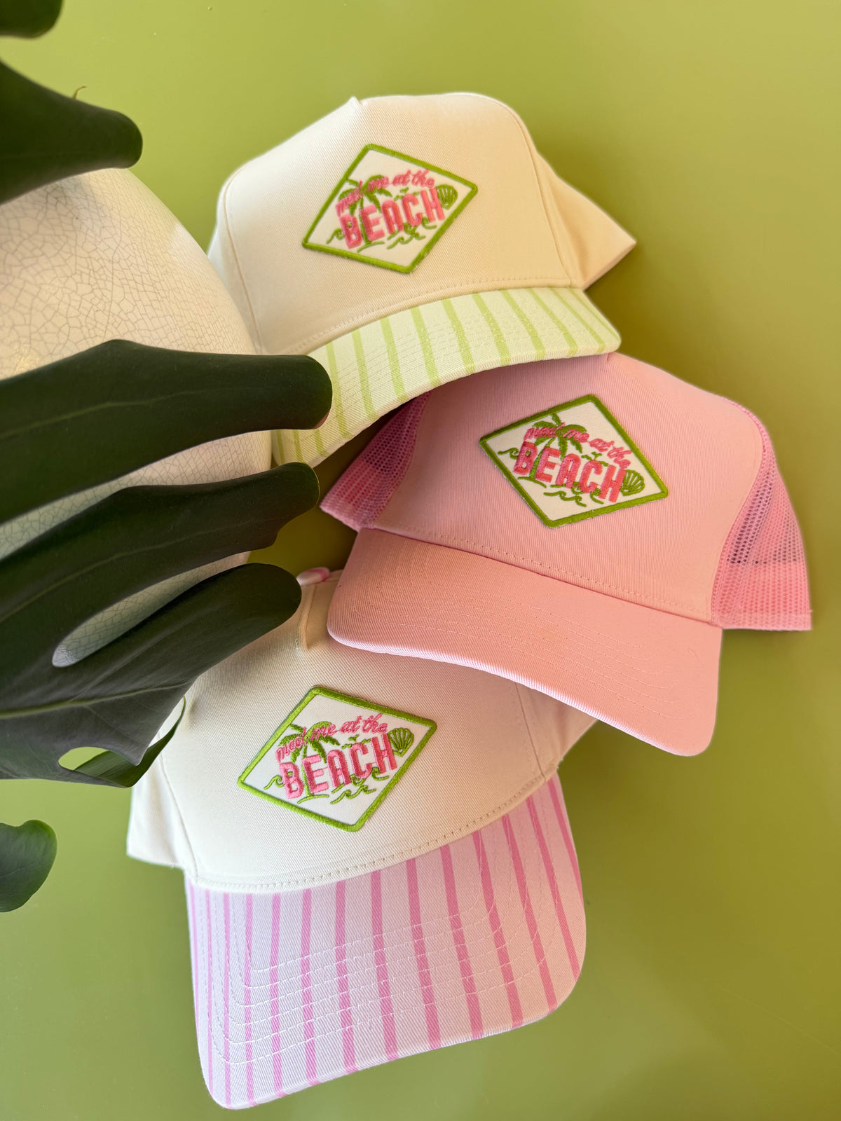 Meet Me at the Beach Hat - Pink & Green