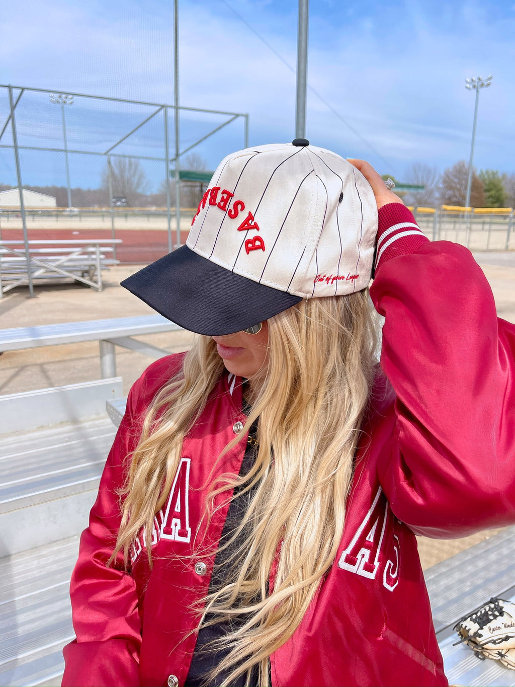 BASEBALL - Red on Black Stripe Vintage Hat - PREORDER