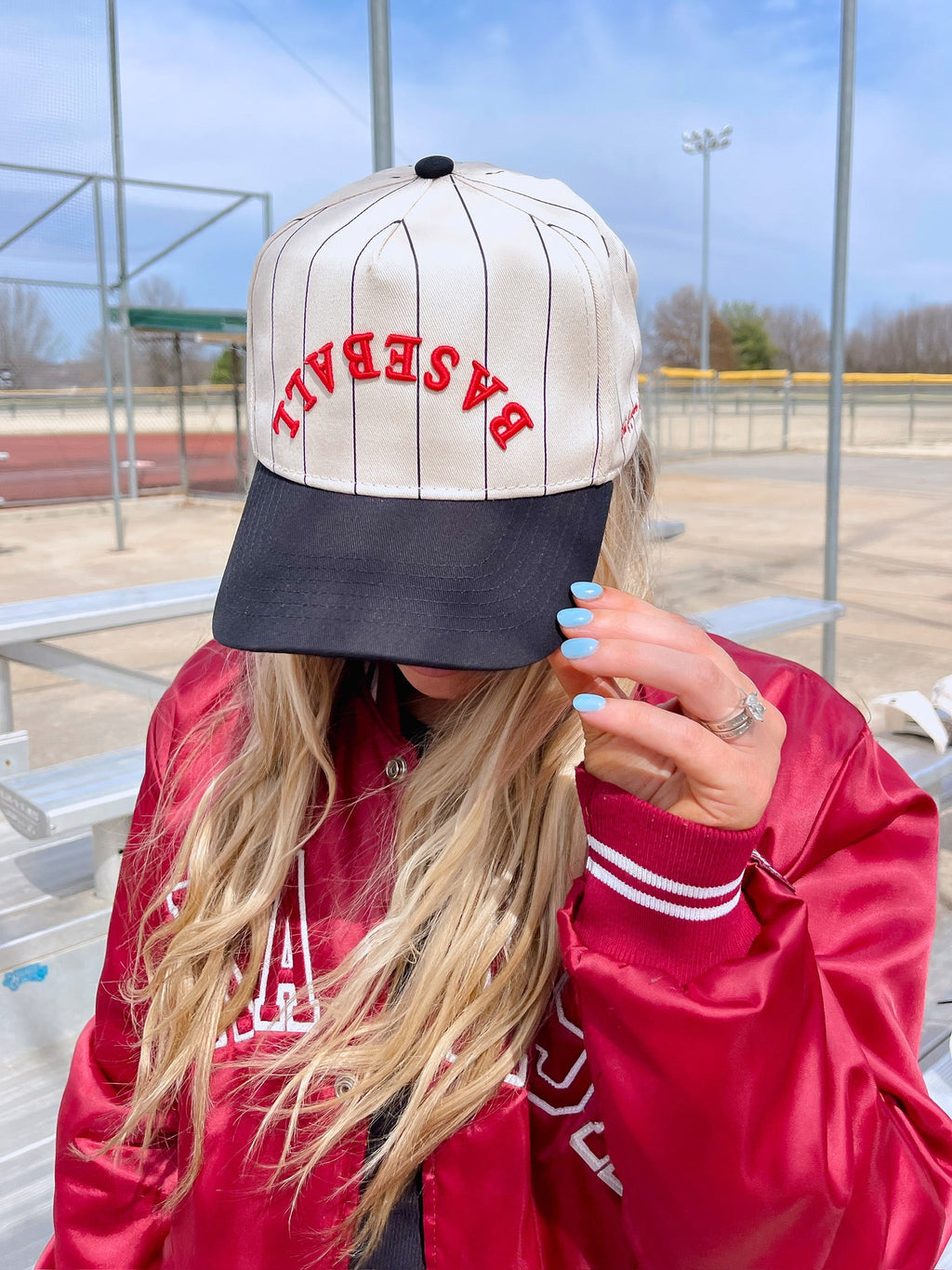 BASEBALL - Red on Black Stripe Vintage Hat - PREORDER