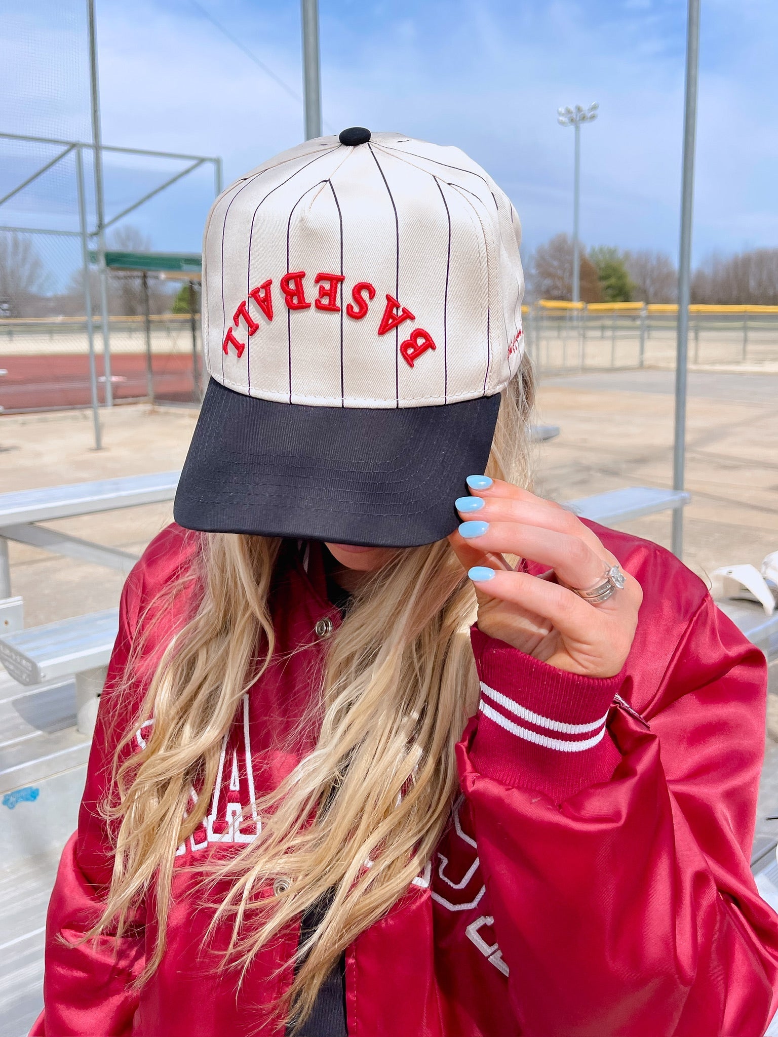 BASEBALL - Red on Black Stripe Vintage Hat - PREORDER