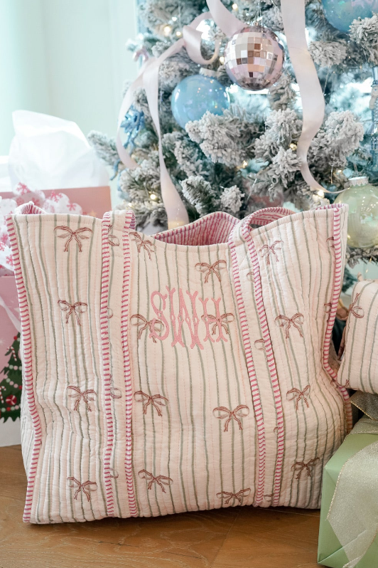 Quilted Block-Print Tote Bag