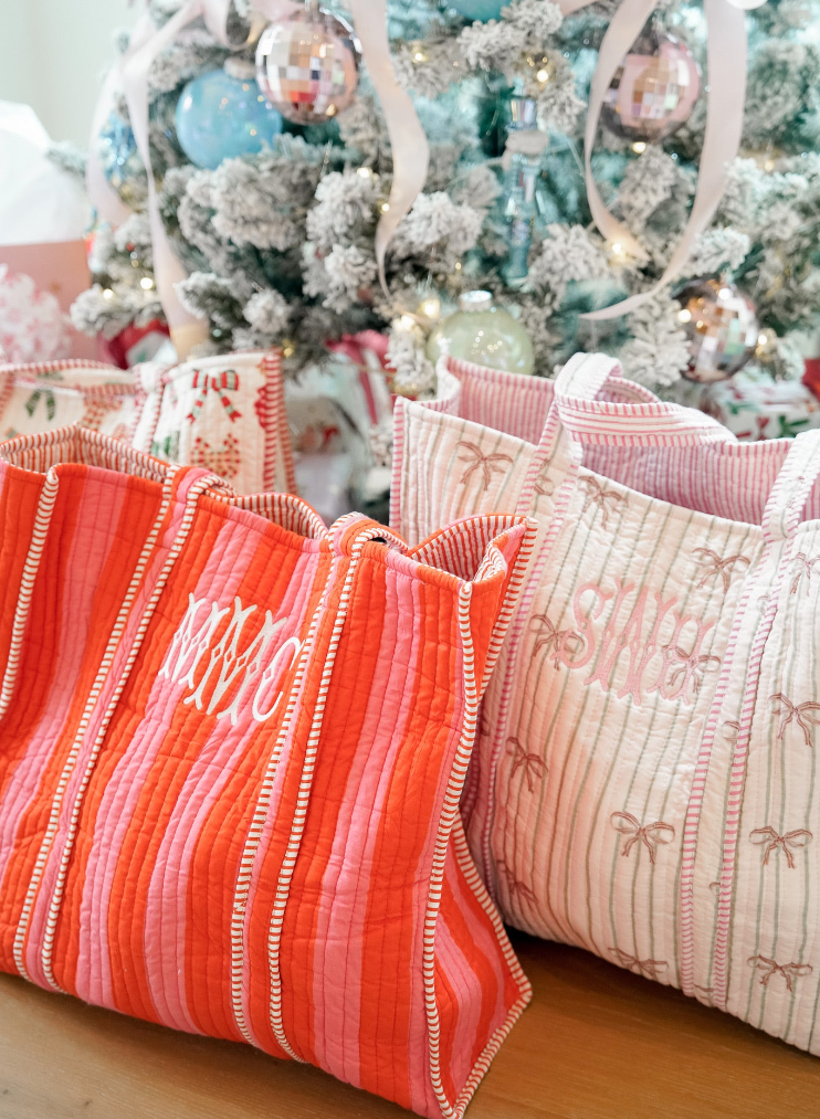 Quilted Block-Print Tote Bag