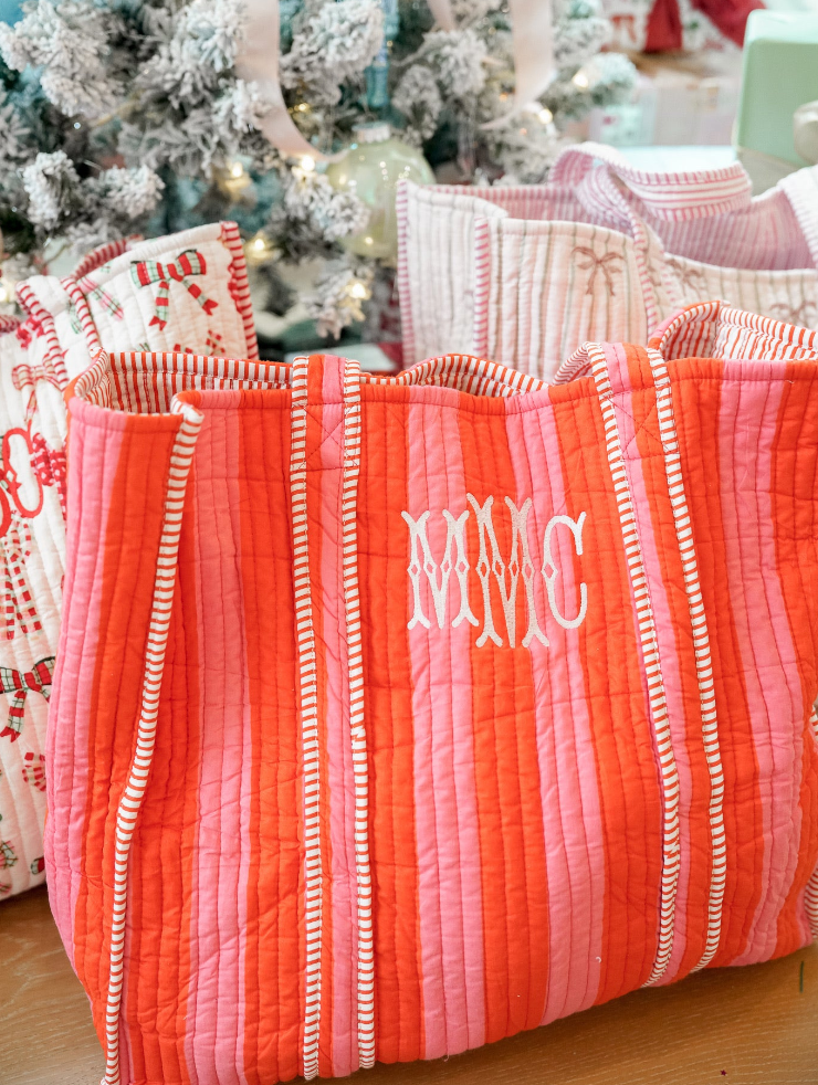 Quilted Block-Print Tote Bag