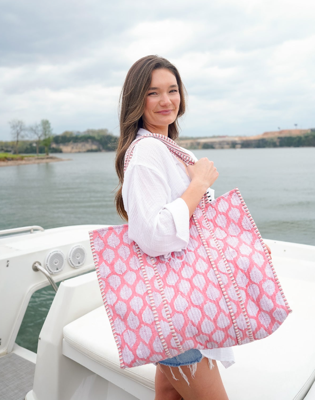 Quilted Block-Print Tote Bag