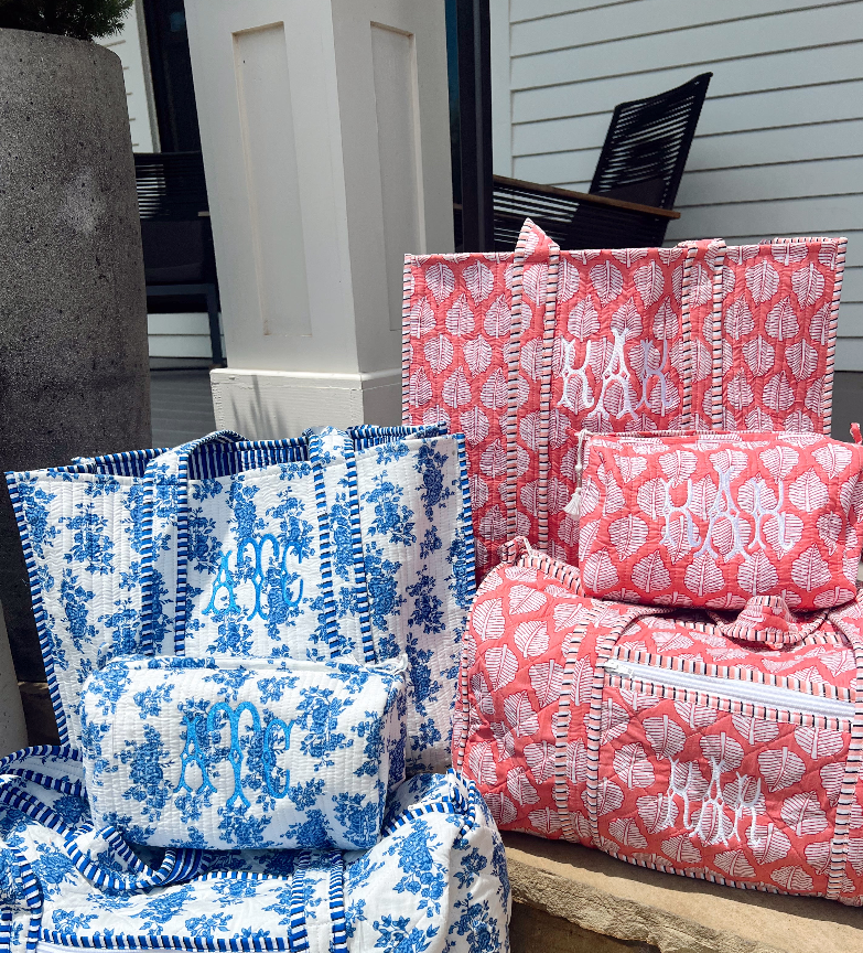 Quilted Block-Print Tote Bag