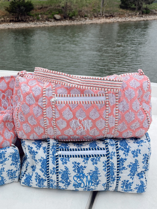 Quilted Block-Print Duffel Bag