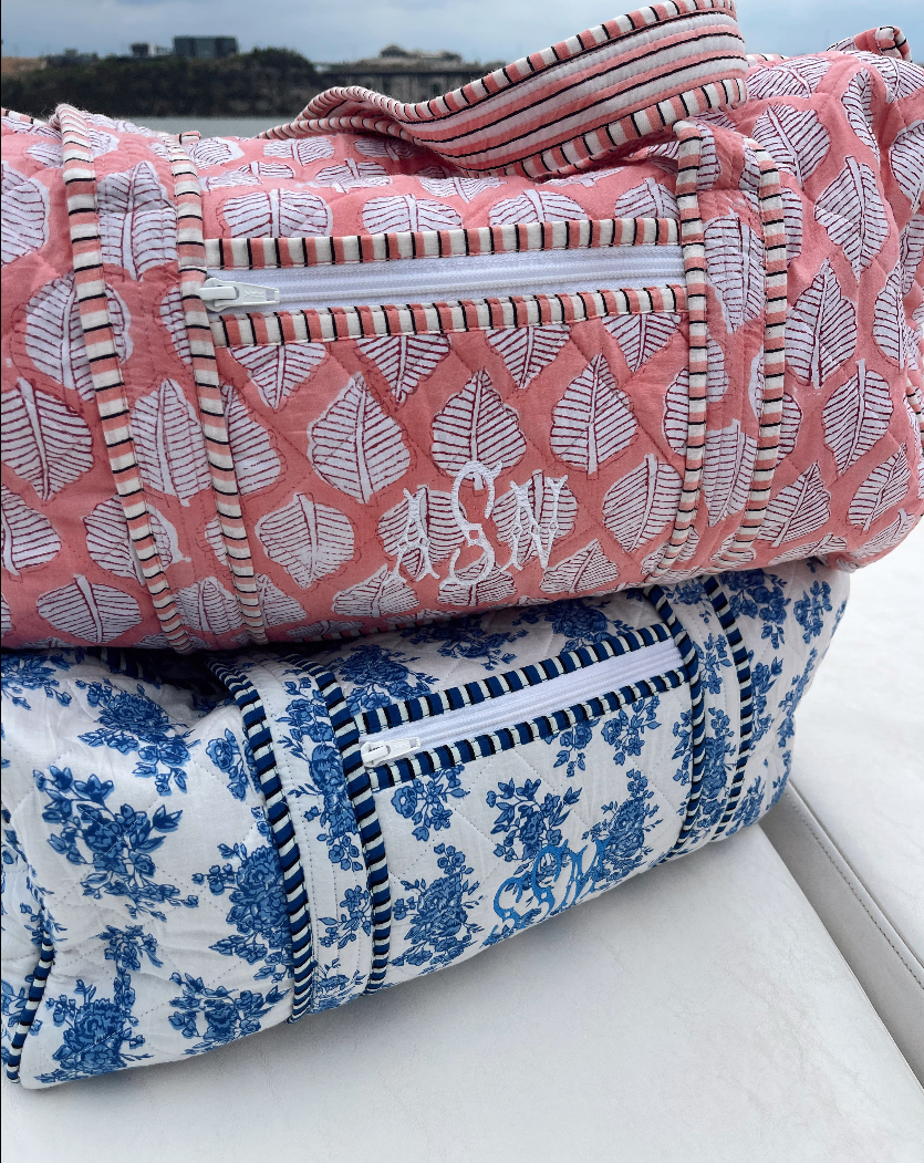 Quilted Block-Print Duffel Bag