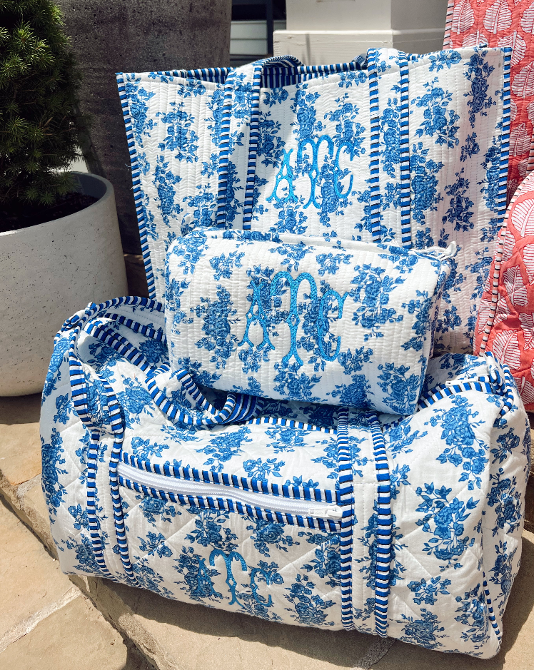 Quilted Block-Print Duffel Bag
