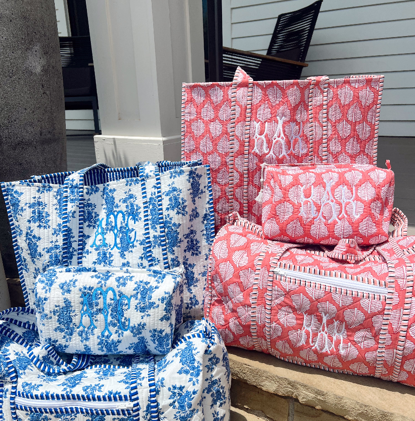 Quilted Block-Print Makeup Bag
