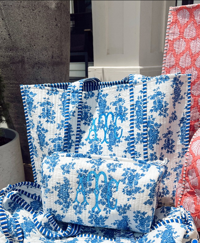 Quilted Block-Print Tote Bag