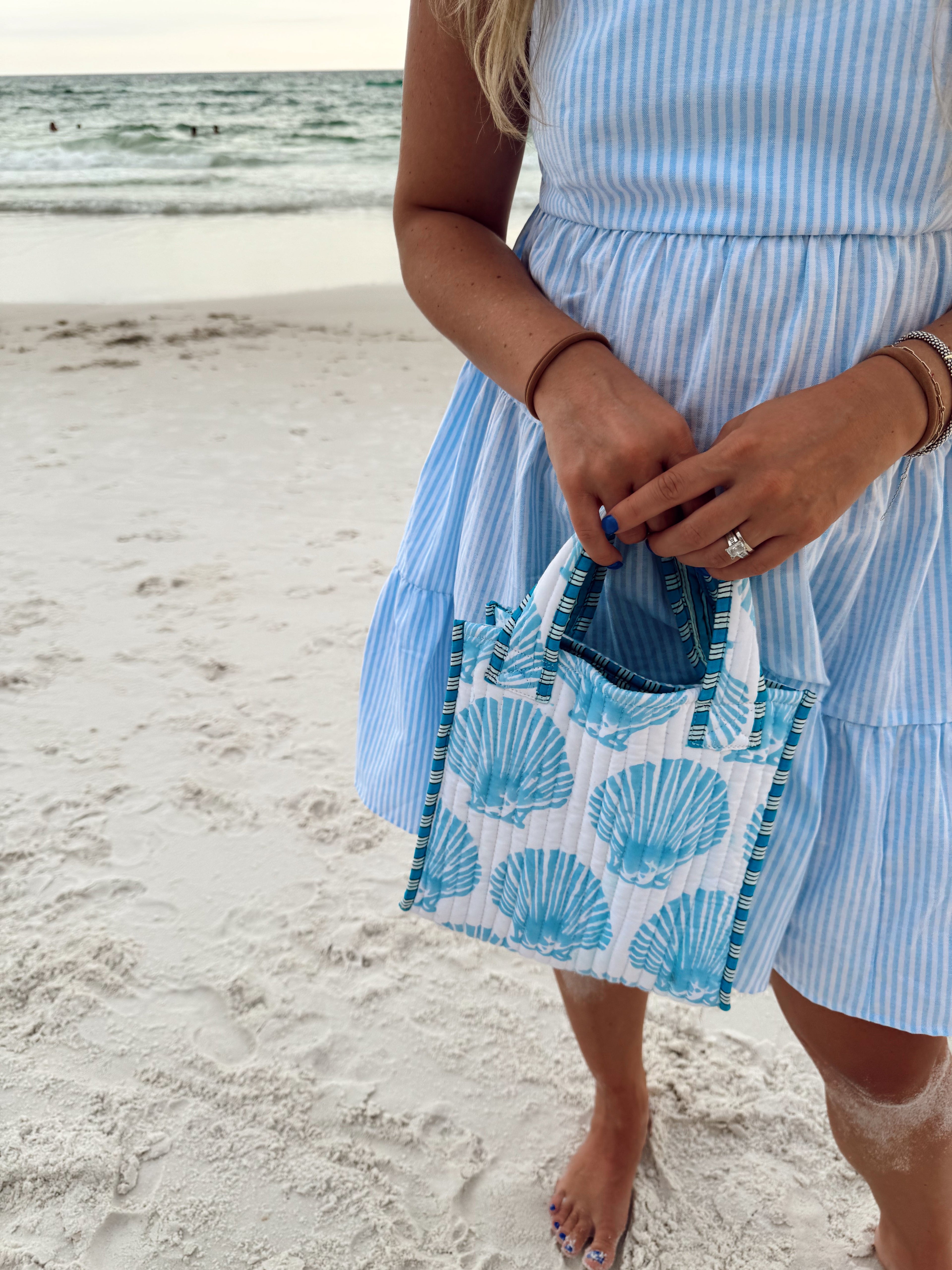 Quilted Block-Print Mini Tote Bag