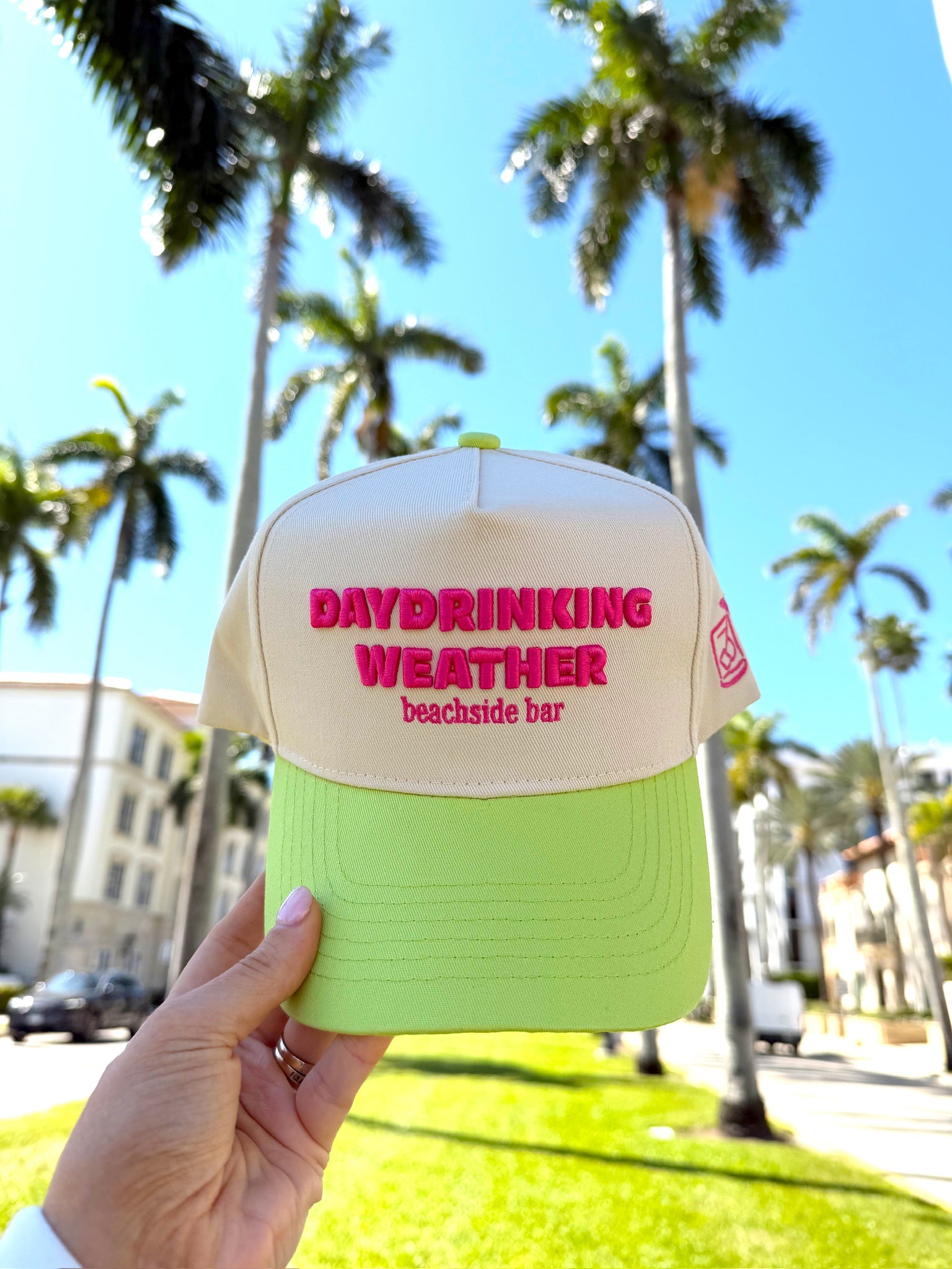 Day Drinking Weather - Lime Green Trucker Hat