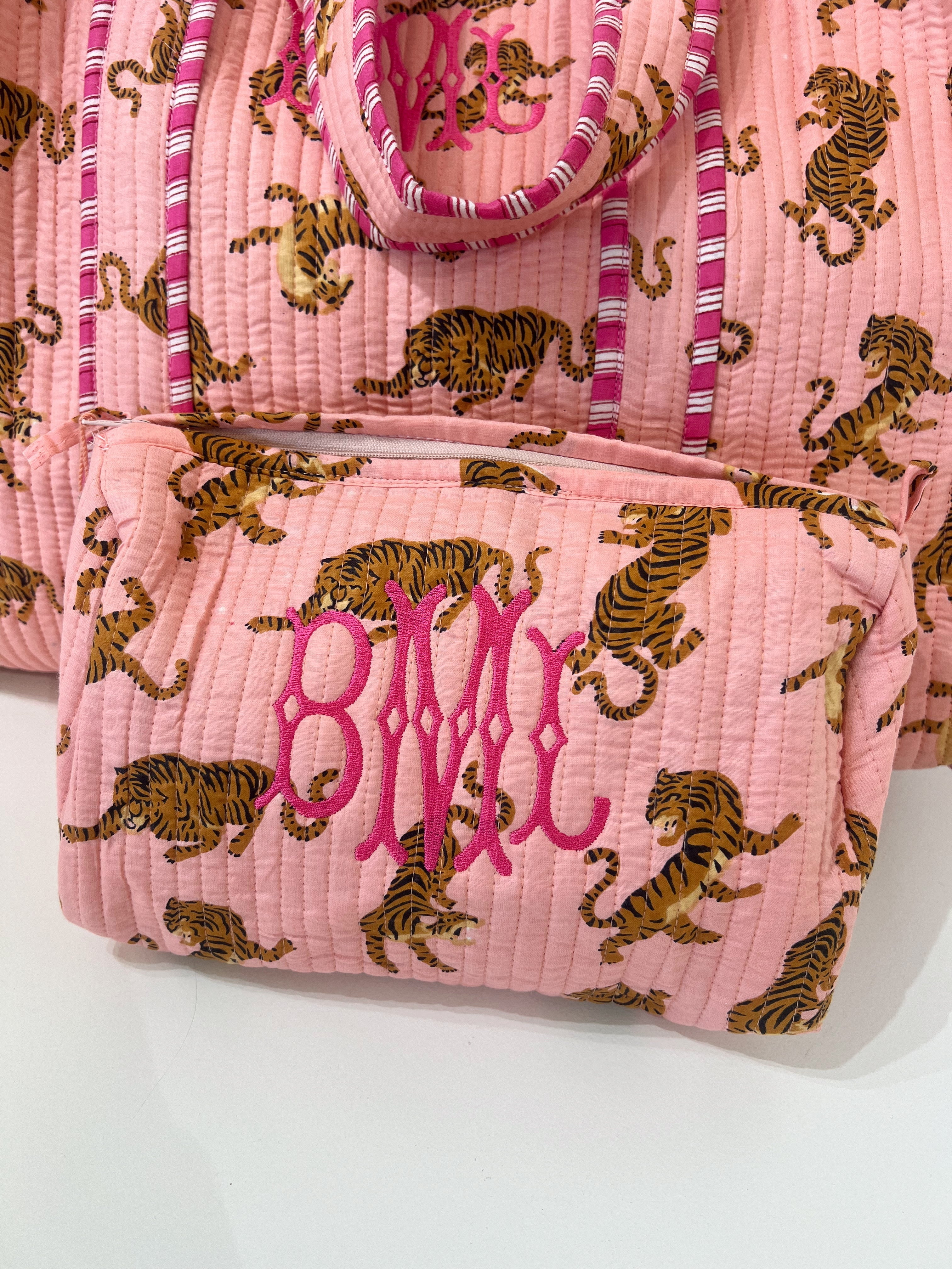 Quilted Block-Print Makeup Bag