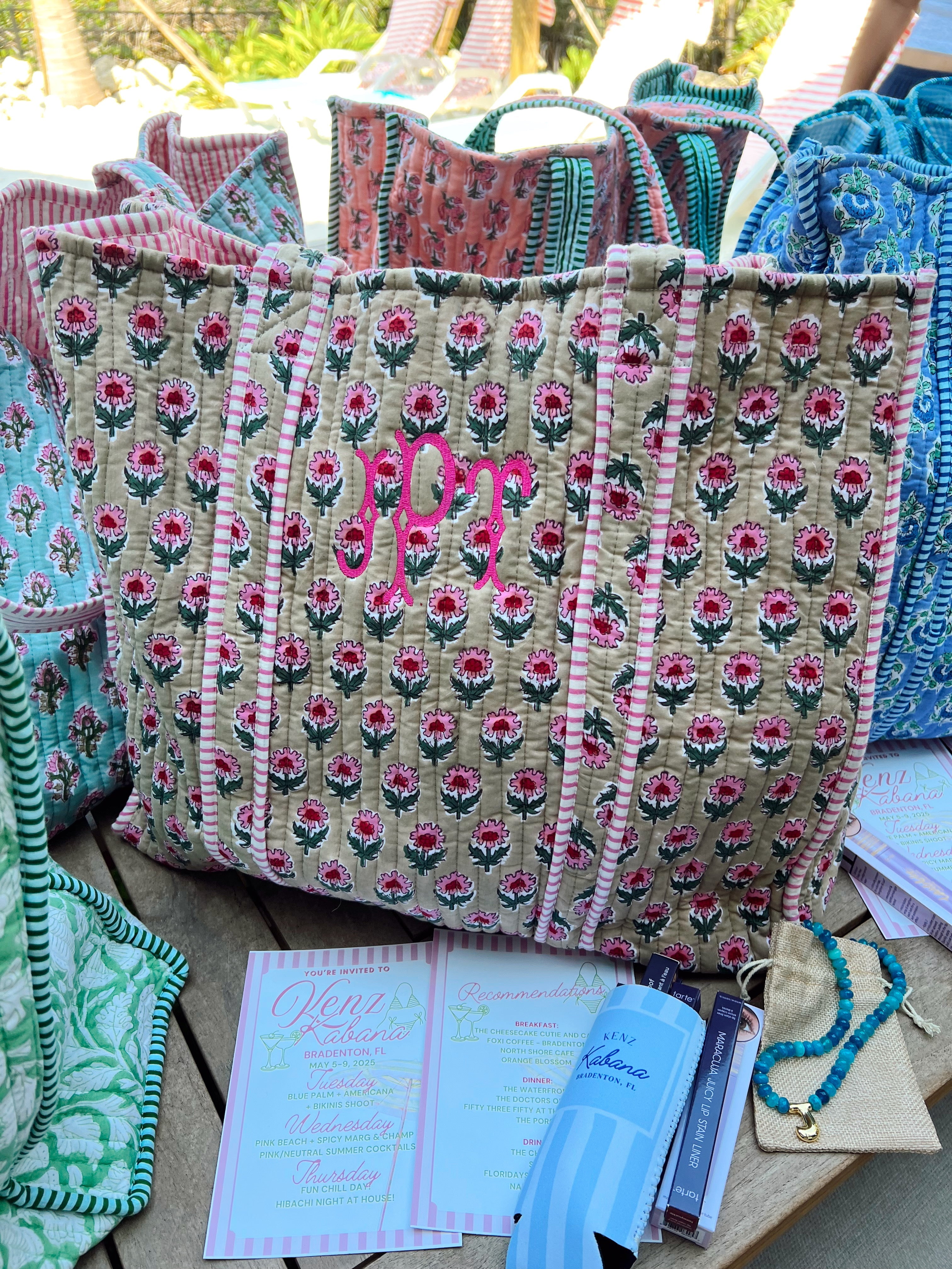 Quilted Block-Print Tote Bag