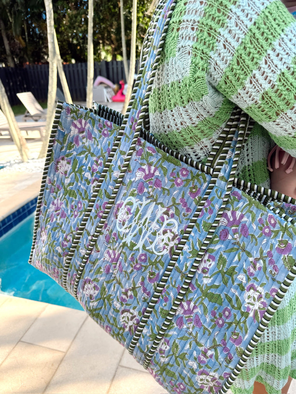 Quilted Block-Print Tote Bag | Customizable