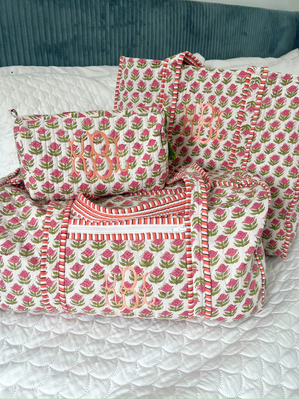 Quilted Block-Print Duffel Bag | Customizable