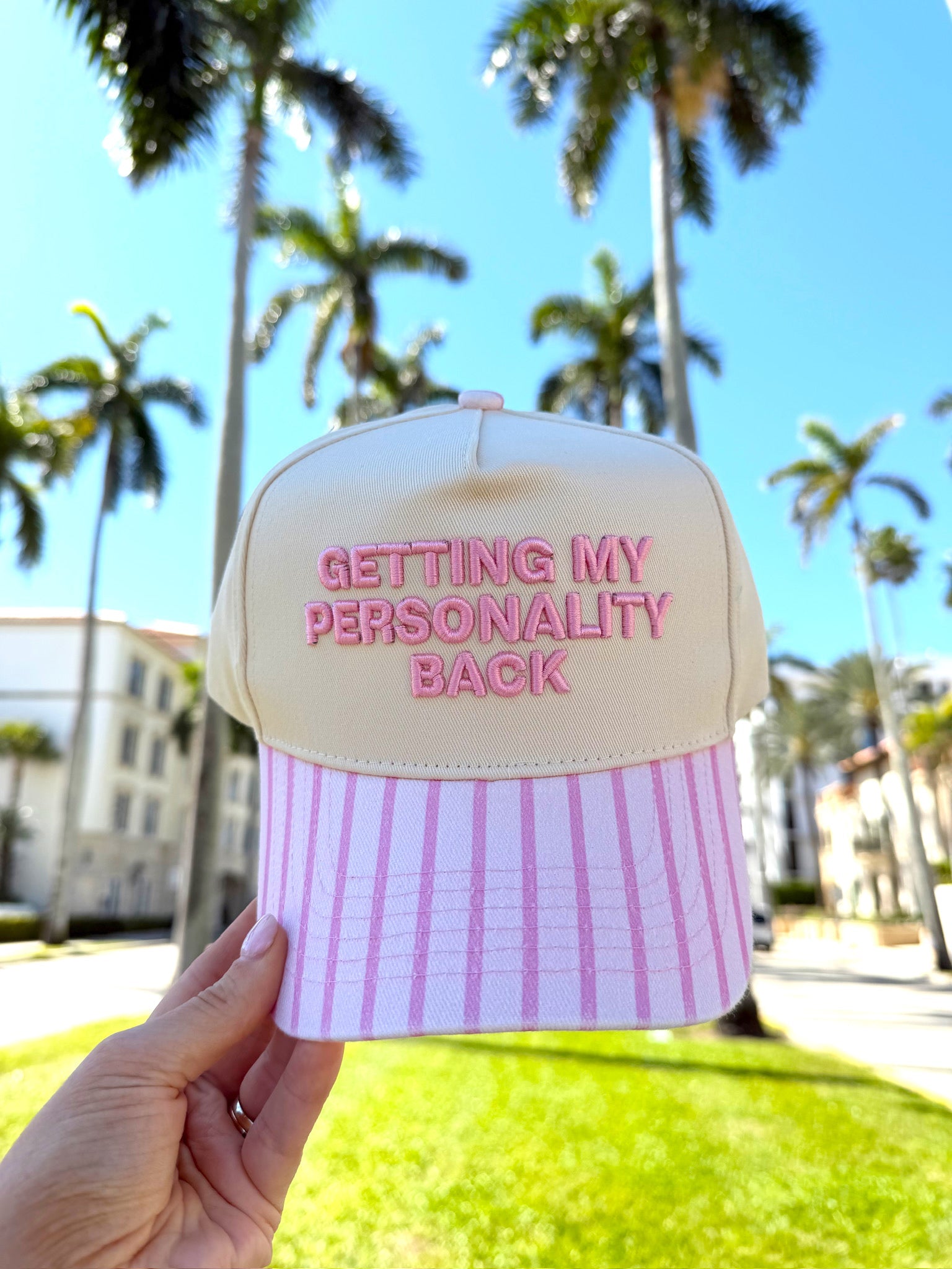 Getting my Personality Back - Pink Stripe Trucker Hat