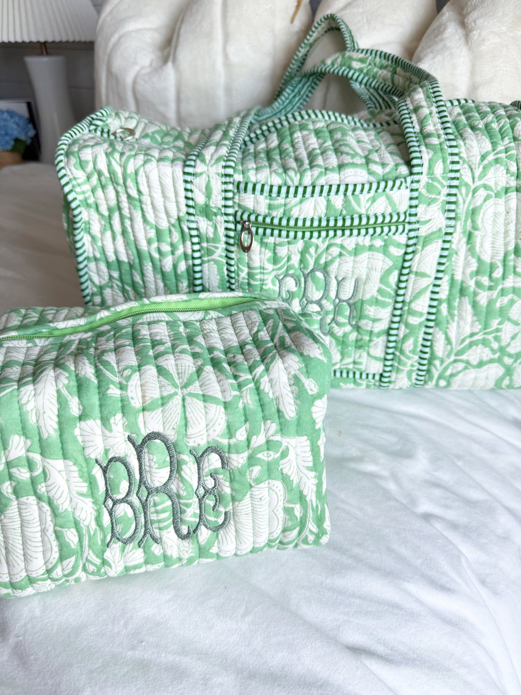 Quilted Block-Print Makeup Bag
