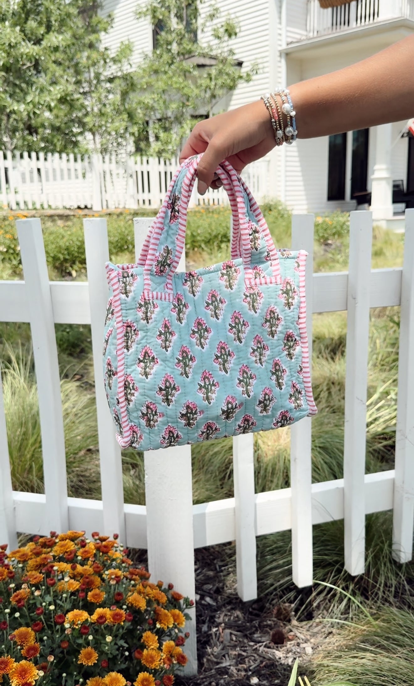 Quilted Block-Print Mini Tote Bag