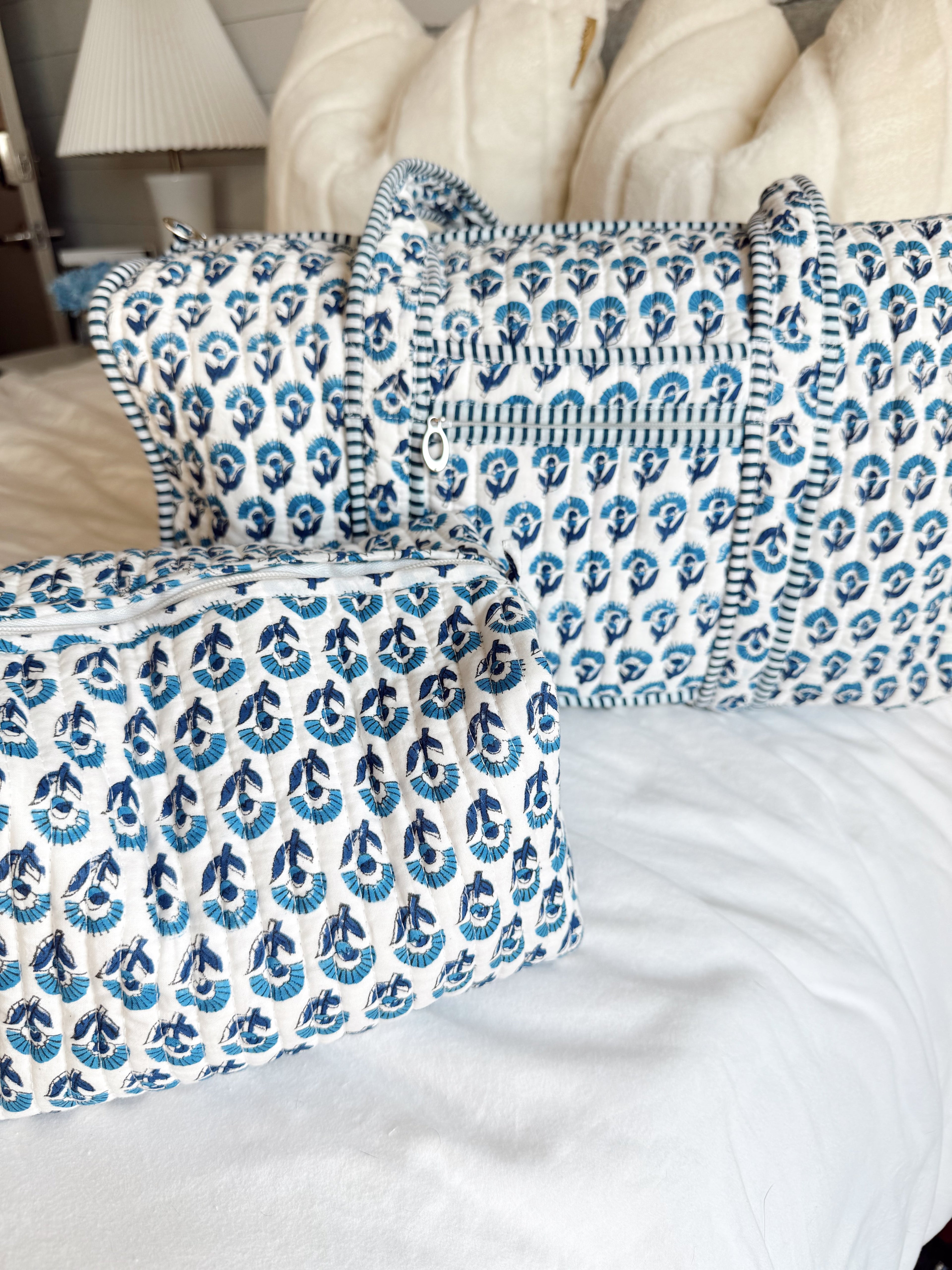 Quilted Block-Print Makeup Bag