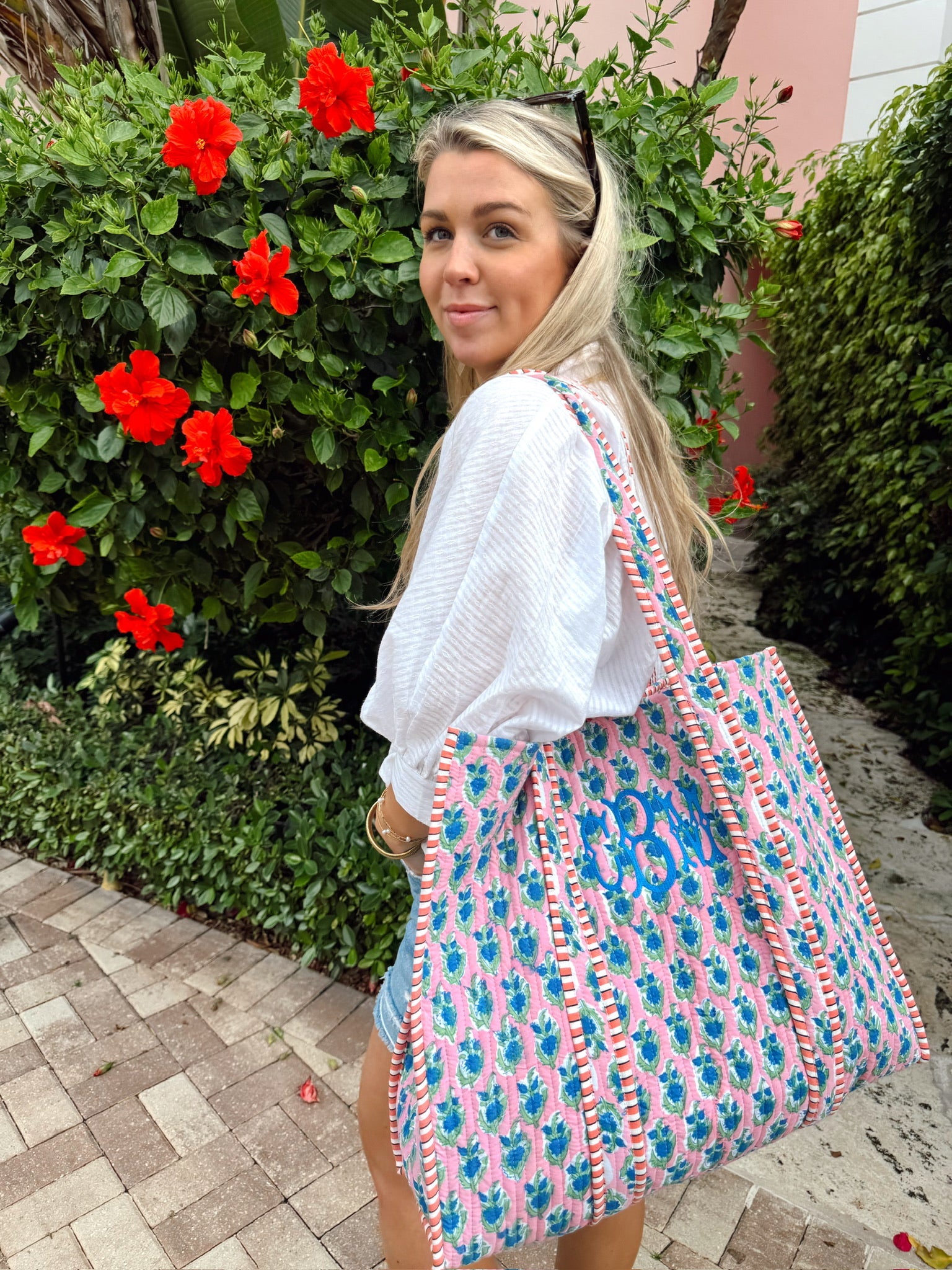 Quilted Block-Print Tote Bag